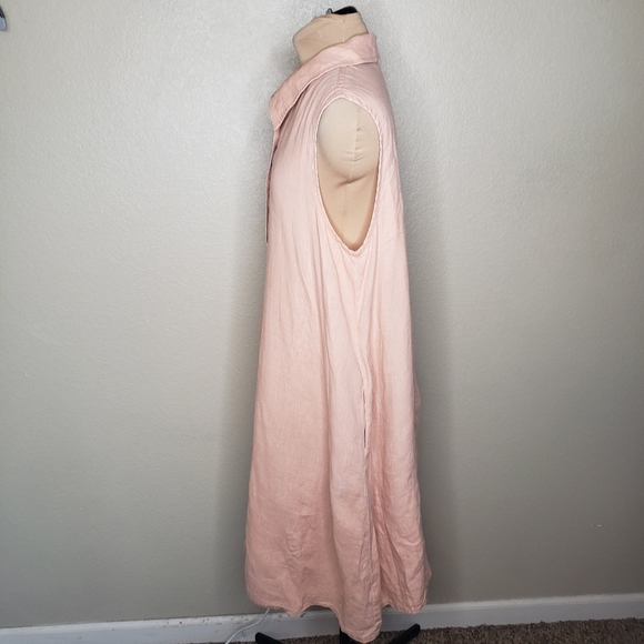 FLAX 100% Linen Sleeveless Collared Dress Medium Peach Pink - Picture 3 of 10